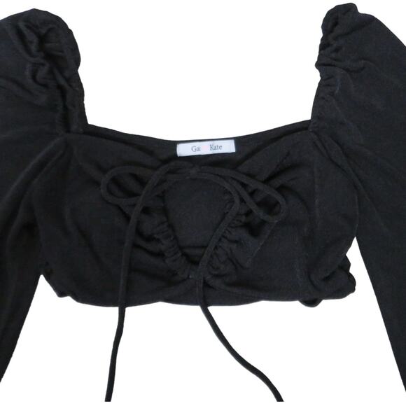 Gab & Kate Cut Out Long Sleeve Crop Top Stretch Black Sz Medium NWOT - Picture 3 of 7